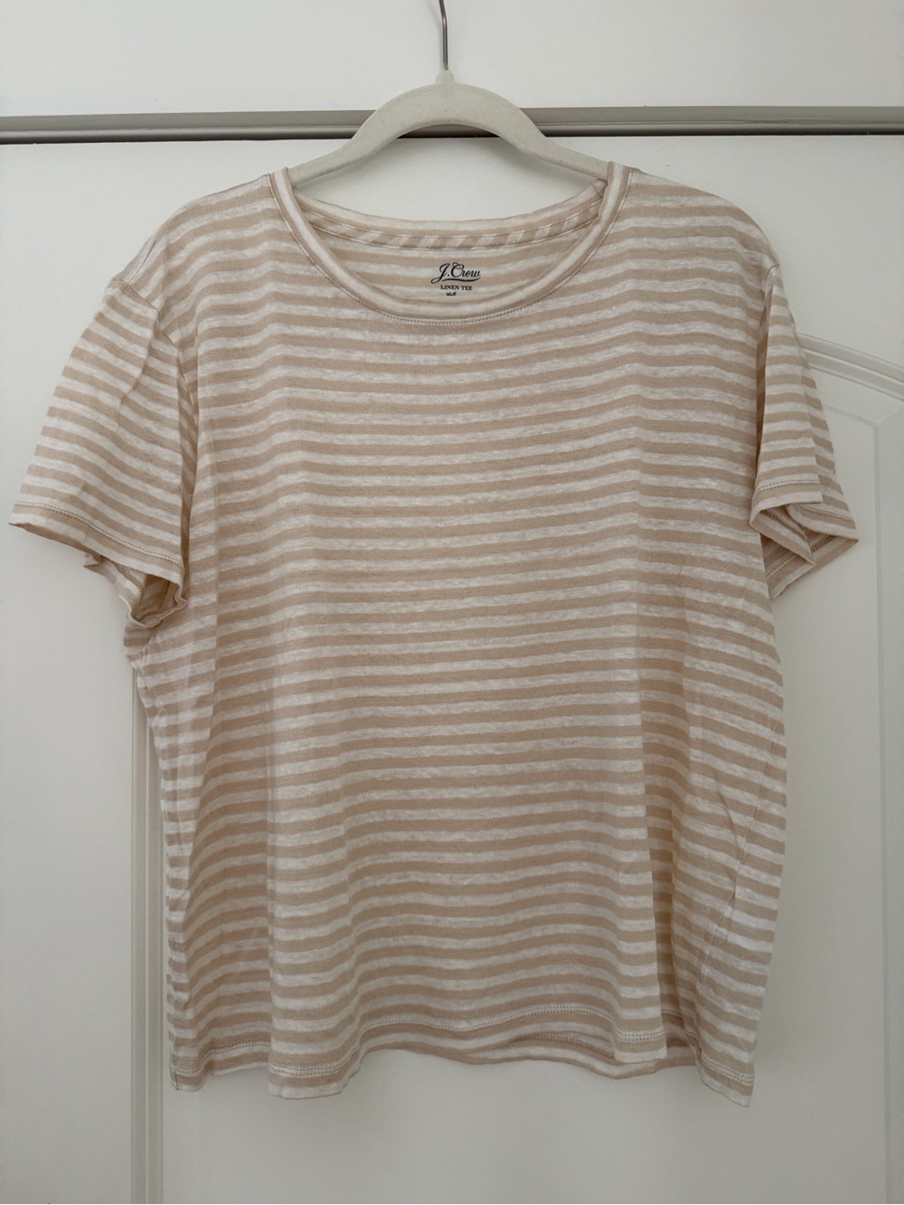 J. Crew Linen Beige and White Striped Short-Sleeve Tee
